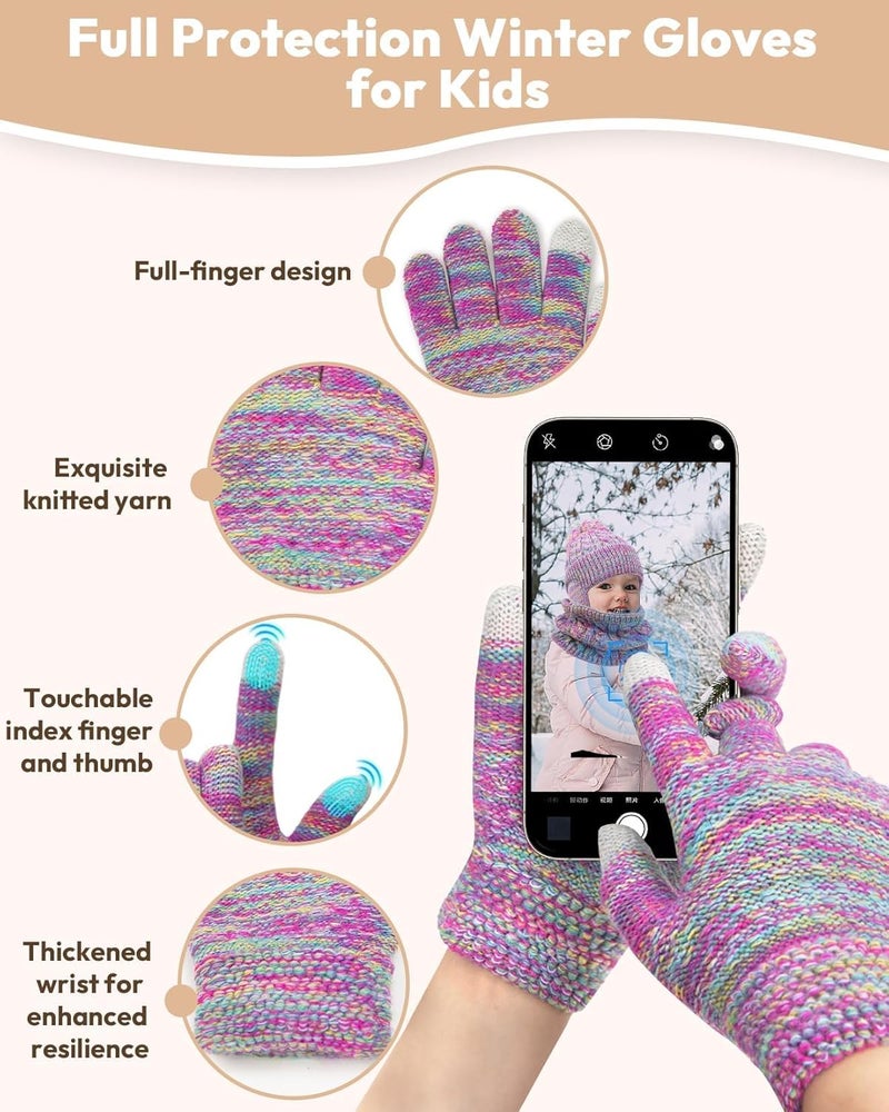 EAONE Kids Winter Hat Gloves Scarf Set,Toddler Girls Boys Beanie Hat with Earflaps,Knit Mittens & Neck Gaiter Warmer for Kids 4-12 - Image 4